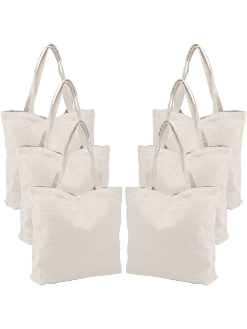 6 Large Reusable Canvas Tote Bags - Heavy Duty Grocery & DIY Crafting, 20x15